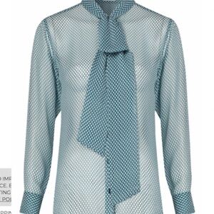 Equipment Femme Swiss Dot Sheer Silk Tie Bow Neck Blouse